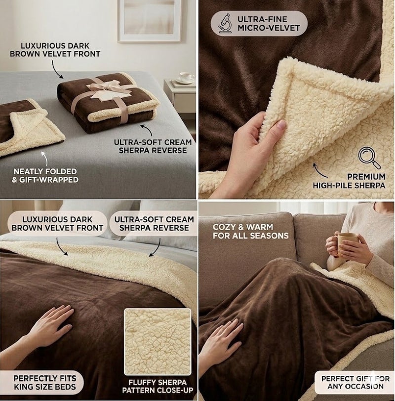T G H Sherpa Bed Blanket King Size, Double Plush Reversible Fleece, Machine Washable, Warm and Cozy for Bed & Sofa (240x220 cm) - Image 3