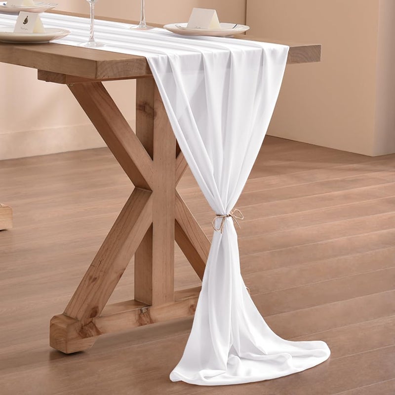 Socomi White Table Runner Easter Spring Boho Rustic 10ft 29x120 Inches Wedding Chiffon Table Runner Sheer Bridal Shower Decorations