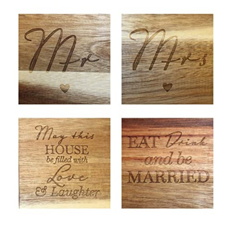 Wedding Cheese Board Gift Set - Coaster/Spoon/ - Mr and Mrs - Image 3
