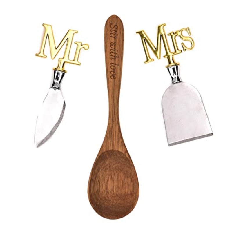 Wedding Cheese Board Gift Set - Coaster/Spoon/ - Mr and Mrs - Image 4