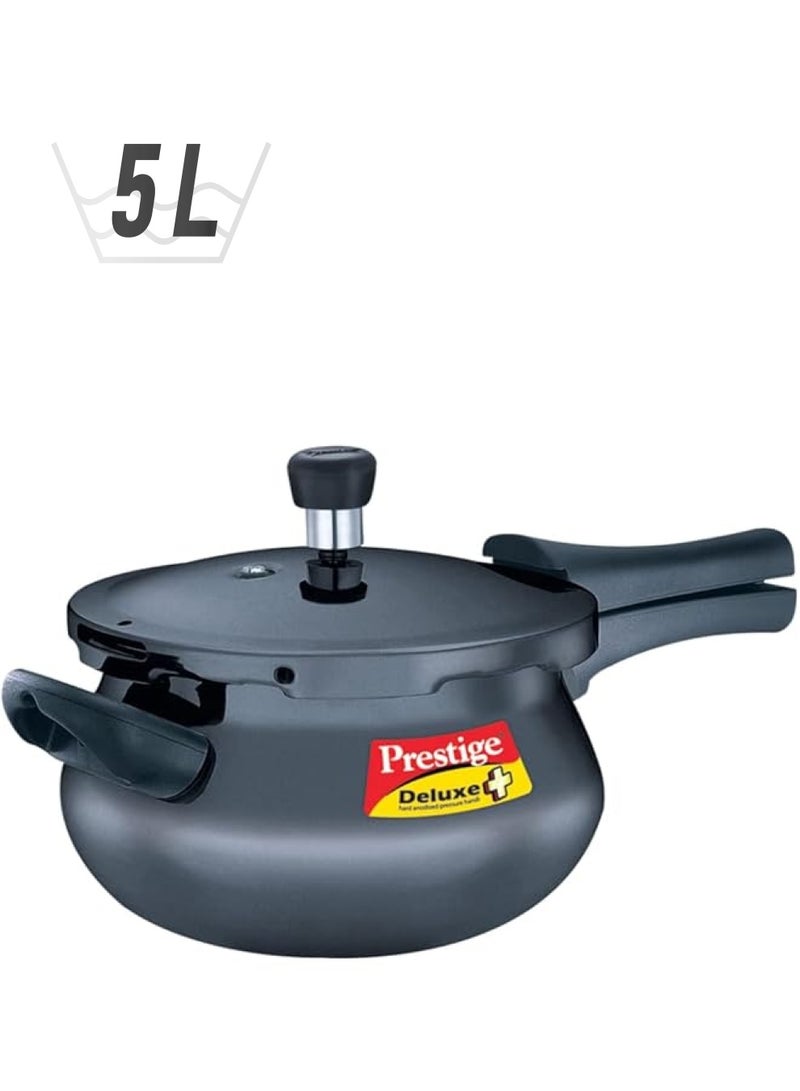 برستيج طنجرة ضغط صلبة مؤكسدة ديلوكس بلس سعة 5 لتر طنجرة ضغط من الألومنيوم مع غطاء تصميم منحني مقابض سهلة الاستخدام باللون الأسود - Image 1