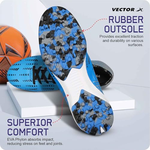 Vector X Royale + Turf Shoe for Men with Synthetic Leather Lightweight Insole Provides More Comfort, Cushioning and Grip EVA Phylon/Rubber Sole (Blue-Black, Size-9) - Image 5