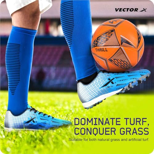 Vector X Royale + Turf Shoe for Men with Synthetic Leather Lightweight Insole Provides More Comfort, Cushioning and Grip EVA Phylon/Rubber Sole (Blue-Black, Size-9) - Image 2