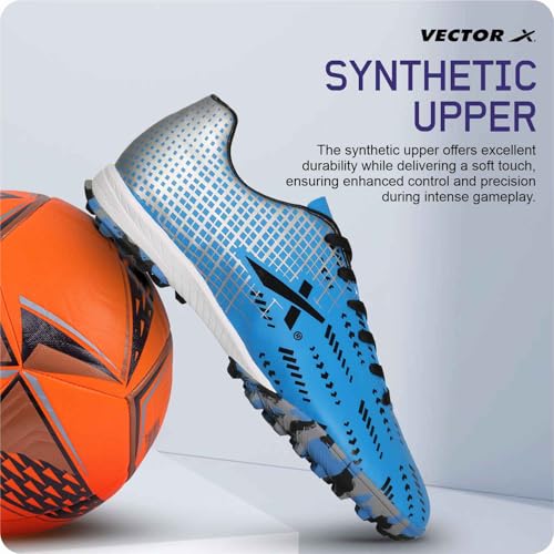 Vector X Royale + Turf Shoe for Men with Synthetic Leather Lightweight Insole Provides More Comfort, Cushioning and Grip EVA Phylon/Rubber Sole (Blue-Black, Size-9) - Image 4