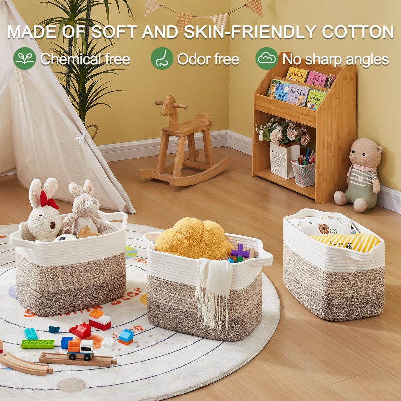 OIASKET Storage Baskets for Organizing, Woven Baskets for Shelves, Rectangle Decorative Organizer for Storage Clothes, Toy, Books, Towels Nursery Bins 3 Pack (Gradient Yellow, 13"x9.85"x8.7") - Image 5