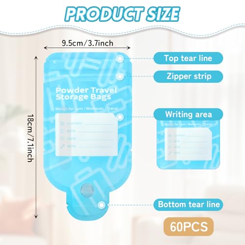 Eunoir Protein Powder Travel Container Bags, 60Pcs Leakproof Bottle-Shaped Disposable Powder Travel Storage Bags for Gym, Workouts, Outdoor | Mess-Free Supplement Storage Solution (60) - Image 2