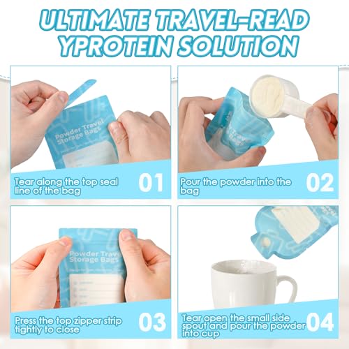 Eunoir Protein Powder Travel Container Bags, 60Pcs Leakproof Bottle-Shaped Disposable Powder Travel Storage Bags for Gym, Workouts, Outdoor | Mess-Free Supplement Storage Solution (60) - Image 3