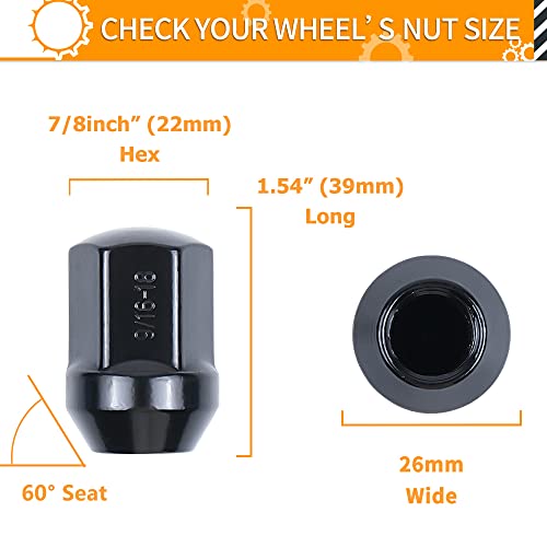 MIKKUPPA 20pcs 9/16-18 One-Piece Black OEM Factory Style Large Acorn Seat Lug Nuts Replacement for 2006-2010 Dodge Dakota, 2004-2009 Dodge Durango, 2002-2010 Dodge Ram 1500 Factory Wheels - Image 2