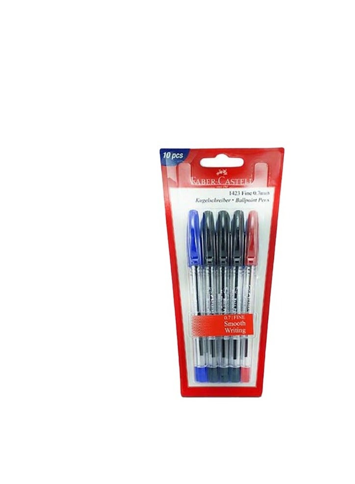 Faber-Castell 1423 Ball Pen 0.7Mm Blister Of 5Pc Assorted (3 Blue + 1 Black Red) - Image 1
