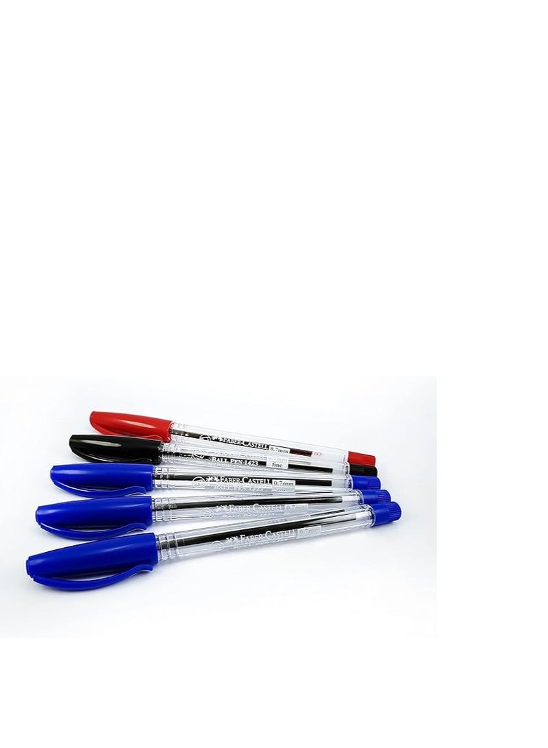 Faber-Castell 1423 Ball Pen 0.7Mm Blister Of 5Pc Assorted (3 Blue + 1 Black Red) - Image 2