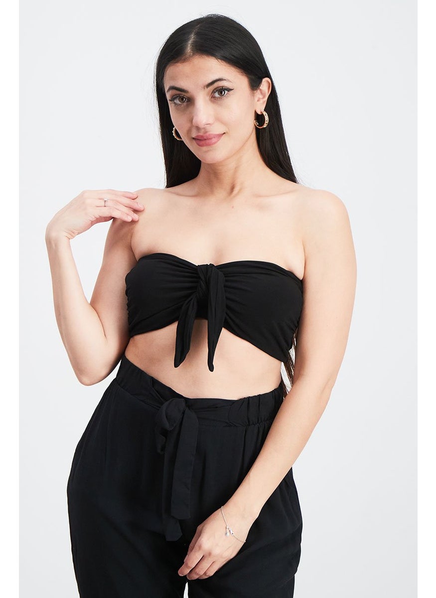 Etam Women Straight Across Strapless Solid Tube, Black  - Image 1