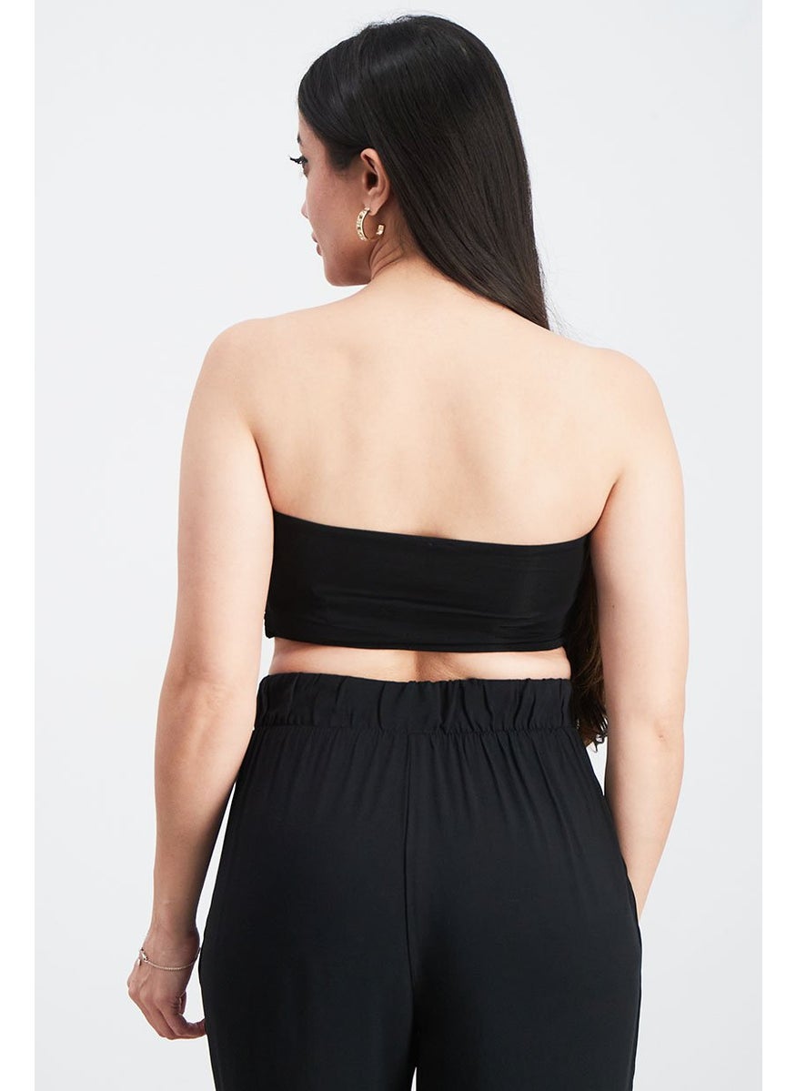 Etam Women Straight Across Strapless Solid Tube, Black  - Image 4