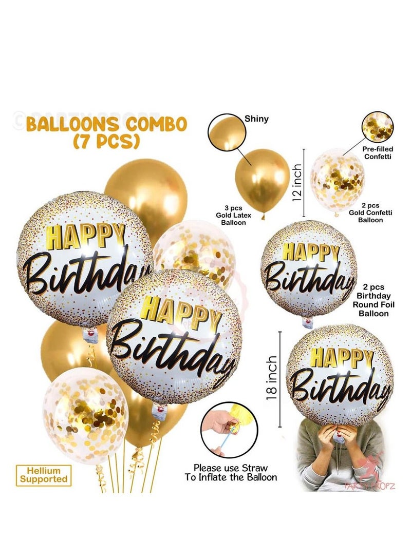 Brain Giggles Set of 7 Pcs Gold foil Printed Balloons Combo for Golden Balloon Decoration/Girls Birthday Decoration - Image 2
