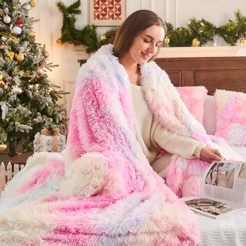 GONAAP Fuzzy Faux Fur Throw Blanket Tie-dye Rainbow Super Soft Cozy Plush Fuzzy Shaggy Blanket for Couch Sofa Bed (Tie-dye Rainbow, Throw(50"x60")) - Image 3