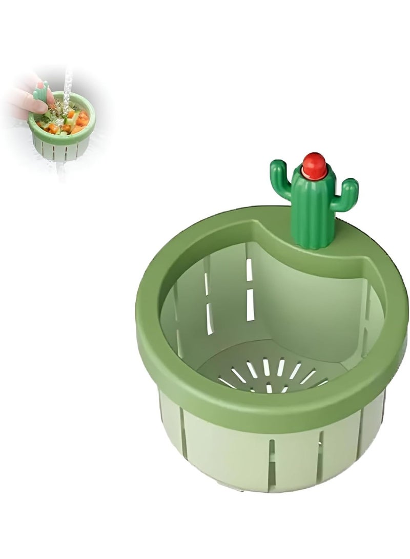 مصفاة حوض مطبخ بزر دفع بسعة كبيرة – سلة صبار ذاتية التنظيف بتصميم دوار متعدد الفتحات ومقبض شعري لتسهيل التخلص من النفايات - Image 1