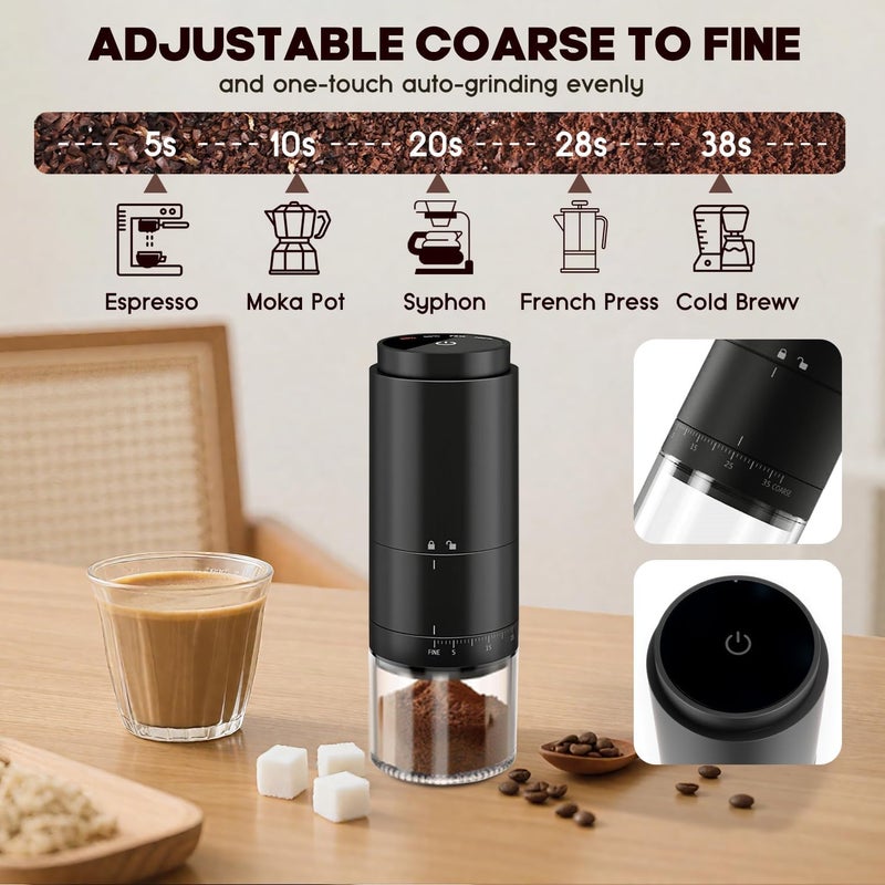 ANYOUI Upgraded Electric Burr Coffee Grinder, , Portable Coffee Bean Mill with LED Touch Screen/ 38 Precise Grind Settings/External Adjustment/Clean Brush/Charging Cable-Black - Image 2