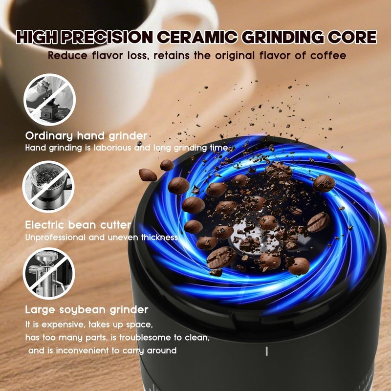 ANYOUI Upgraded Electric Burr Coffee Grinder, , Portable Coffee Bean Mill with LED Touch Screen/ 38 Precise Grind Settings/External Adjustment/Clean Brush/Charging Cable-Black - Image 3