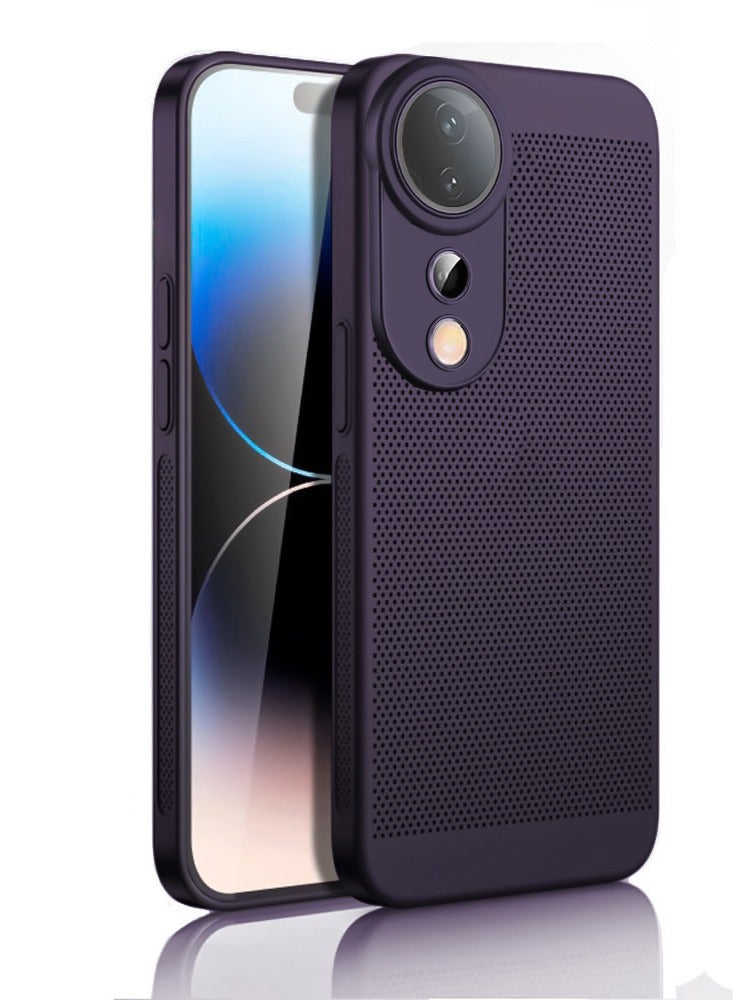 Heat Dissipation Case with Built in Camera Lens Protector Slim Fit Breathable Cooling Anti Fingerprint Hard PC Back Shockproof Cover For Vivo V40/V40 Pro (Purple)