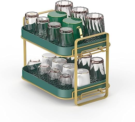 Dhadh Double Layer Kitchen Storage Organizer Shelf with Drain Tray for Bottle - Image 1