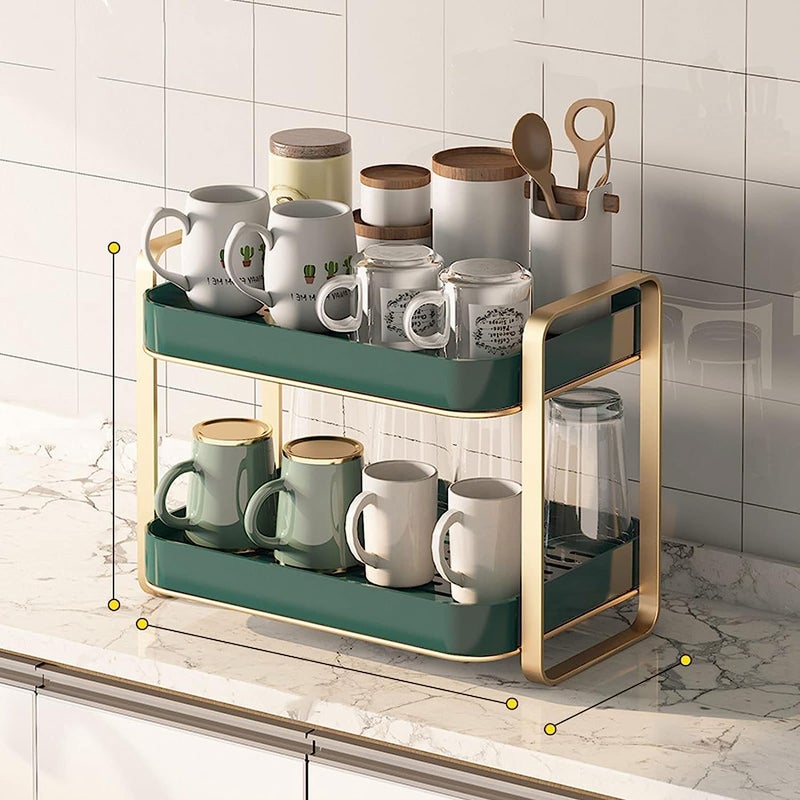 Dhadh Double Layer Kitchen Storage Organizer Shelf with Drain Tray for Bottle - Image 2