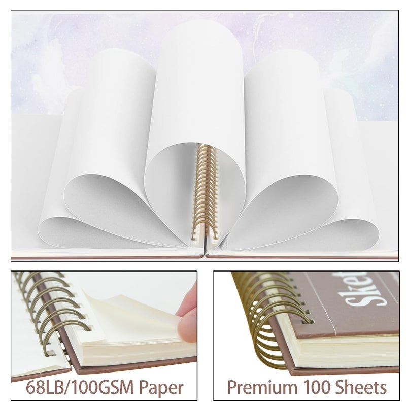 Crehatos 9" x 12" Sketch Book, Top Spiral Bound Sketch Pad, 100 Sheets 68lb/100gsm Drawing Paper, 1 Pack - Image 5