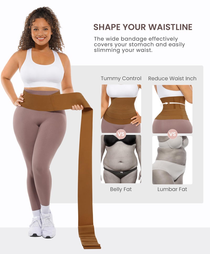 FeelinGirl Waist Trainer for Women Trimmer Belt Waist Cincher Tummy Wrap Plus Size Body Shaper (One Size, Nut Brown) - Image 2