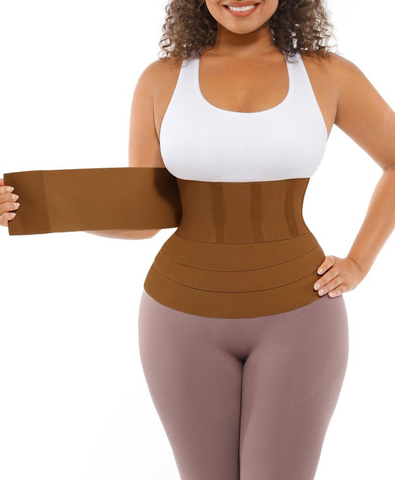 FeelinGirl Waist Trainer for Women Trimmer Belt Waist Cincher Tummy Wrap Plus Size Body Shaper (One Size, Nut Brown) - Image 1