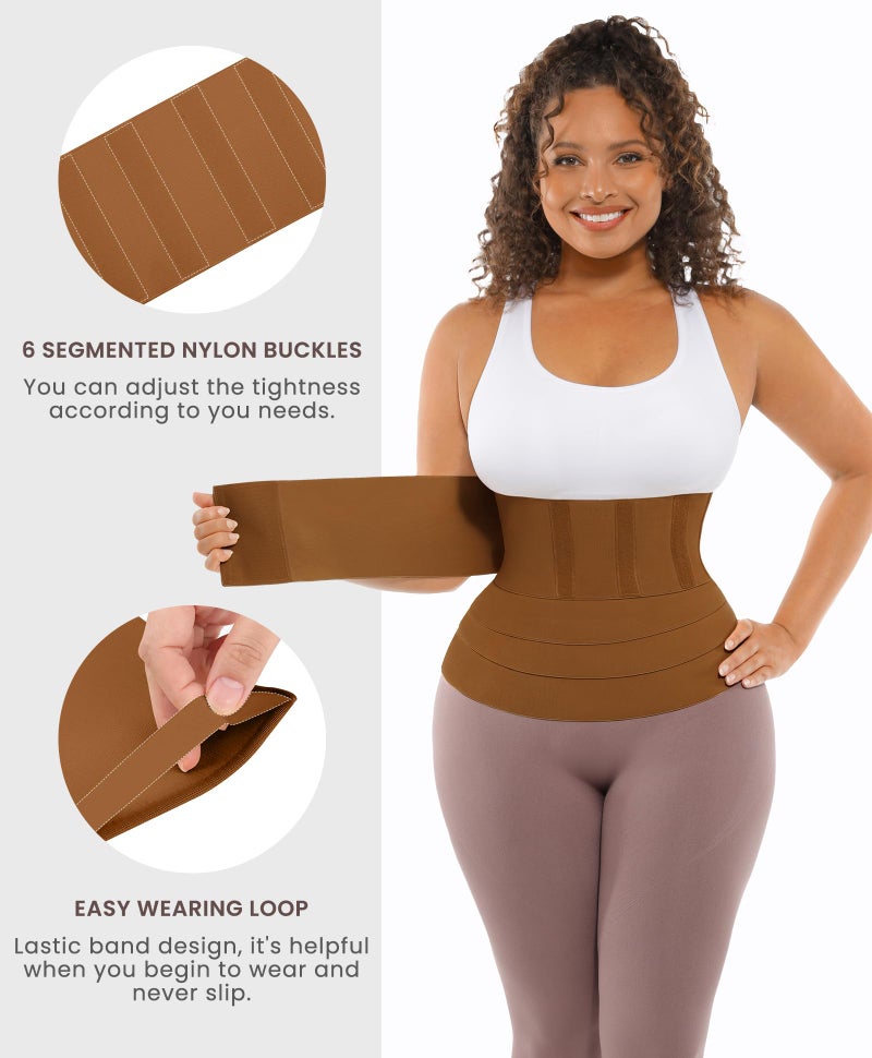 FeelinGirl Waist Trainer for Women Trimmer Belt Waist Cincher Tummy Wrap Plus Size Body Shaper (One Size, Nut Brown) - Image 3