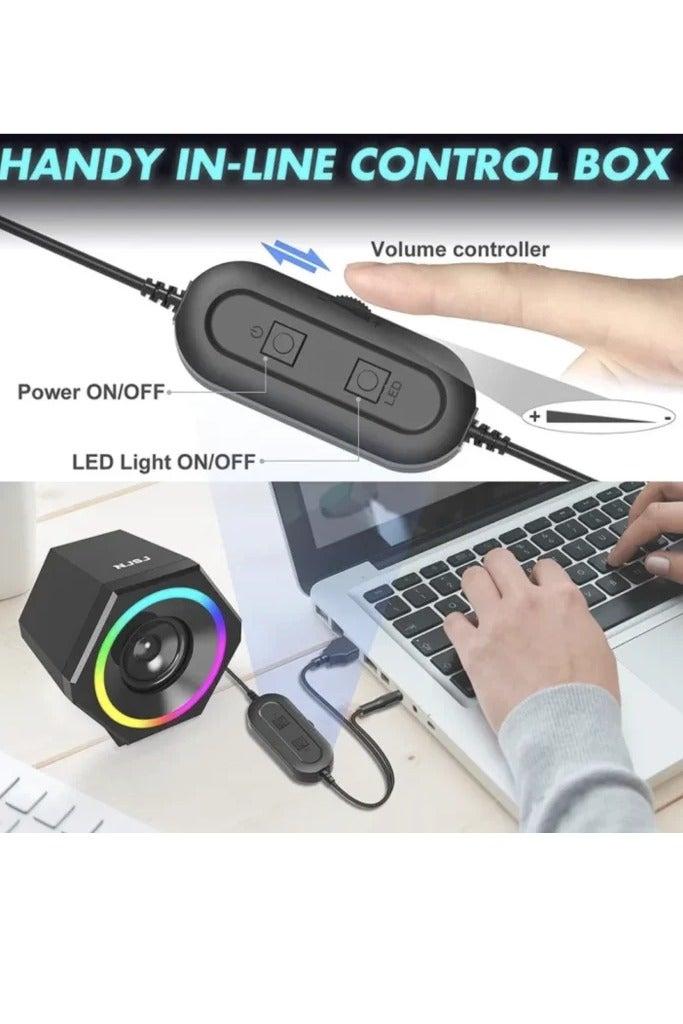 كيسونلي مكبر صوت متعدد الوسائط L6060 سلكي RGB - مكبر صوت 5 وات * 2.0 قناة (إجمالي 10 وات) - طاقة USB 2.0 سلكية + قابس صوت 3.5 مم - إضاءة RGB ديناميكية للألعاب / الموسيقى / الكمبيوتر واللاب توب ، الهاتف المحمول | أسود - Image 5