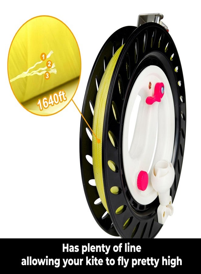 Flying Hoofer Kite Reel Winder for Adults & Kids - 9 Inch Dia, 1640FT High Strength String with Connector - Large Handle, Safety Lock, Kite Line Winder for Effortless Flying and Control.(Black) - Image 4