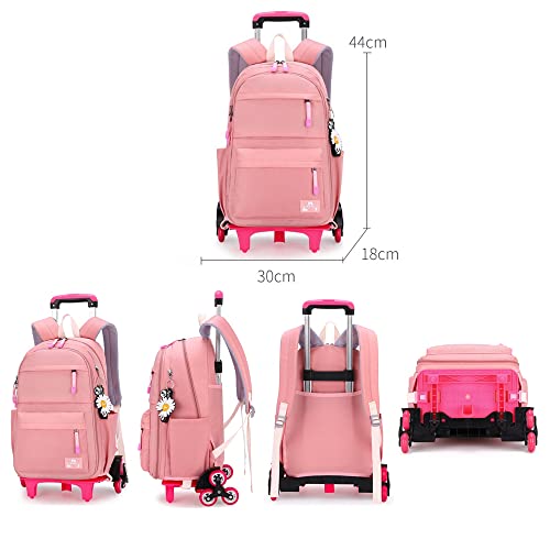 Armbq Rolling Backpack,Backpack with Wheels,Kids Roller Backpack for Girls Boys Travel Bag on Wheels Kids Trolley School Bag,Pink - Image 2