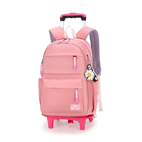 Armbq Rolling Backpack,Backpack with Wheels,Kids Roller Backpack for Girls Boys Travel Bag on Wheels Kids Trolley School Bag,Pink - Image 1