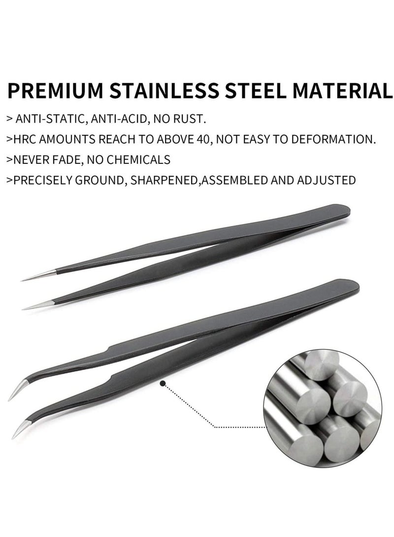 Professional Tweezers for Eyelash Extension - Straight and Curved Pointed Tweezers - Stainless Steel - Image 4