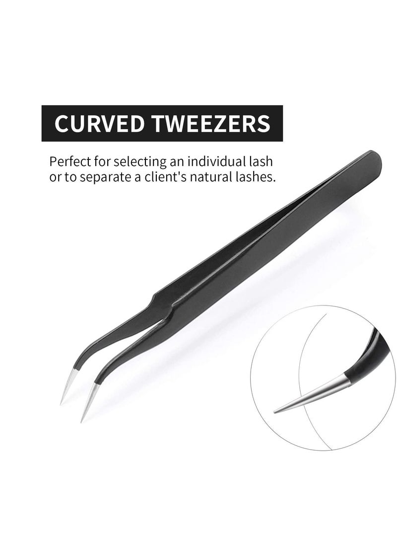 Professional Tweezers for Eyelash Extension - Straight and Curved Pointed Tweezers - Stainless Steel - Image 2