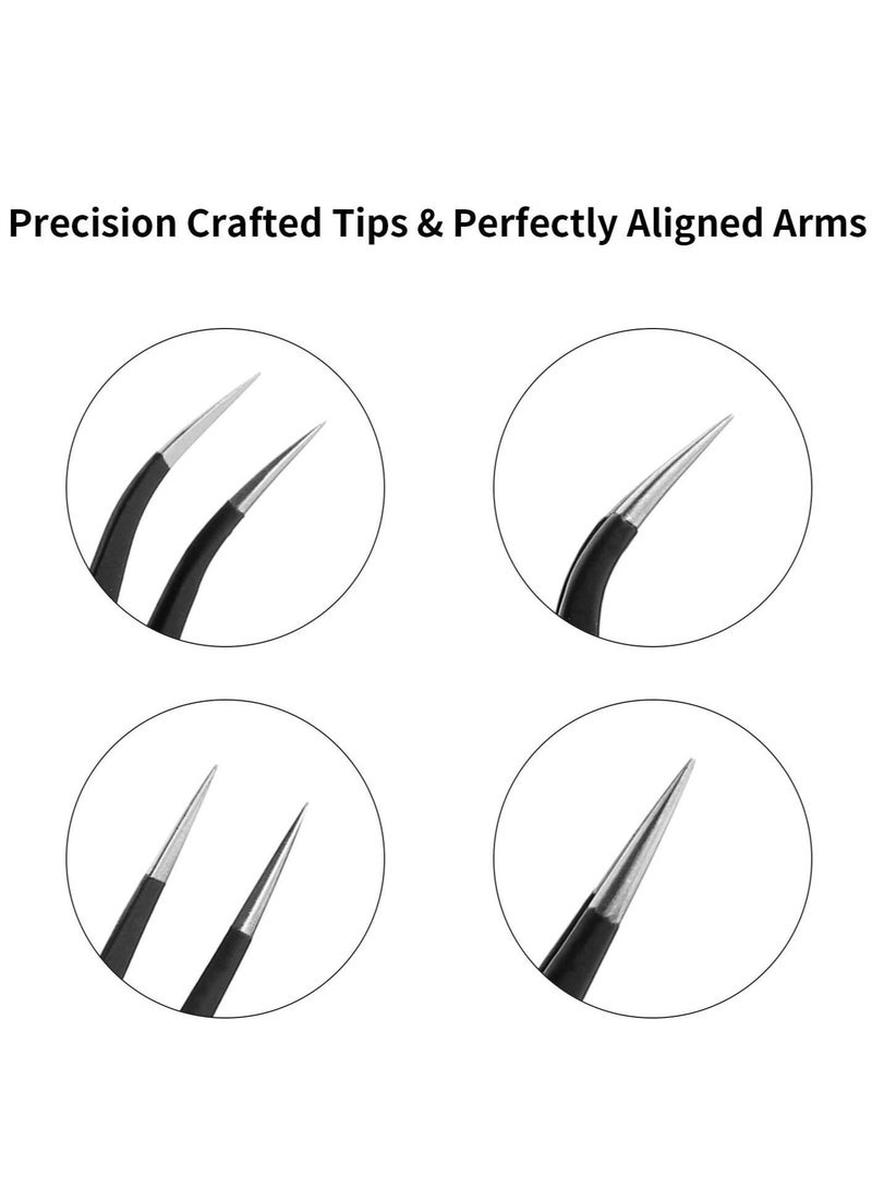 Professional Tweezers for Eyelash Extension - Straight and Curved Pointed Tweezers - Stainless Steel - Image 5