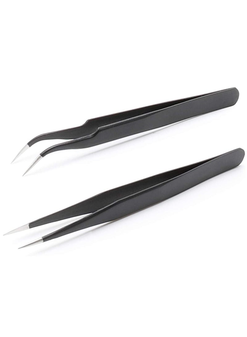 Professional Tweezers for Eyelash Extension - Straight and Curved Pointed Tweezers - Stainless Steel - Image 1