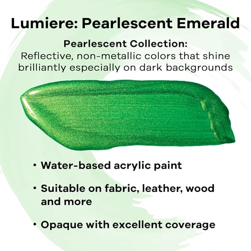 Jacquard Lumiere 2.25oz Fabric Paint Pearlescent Emerald - Metallic Paint for Fabric Leather Canvas Paper and Wood - Light-bodied Metallic Acrylic Paint - Lightfast & Vibrant Metallic Acrylic Paints - Image 2