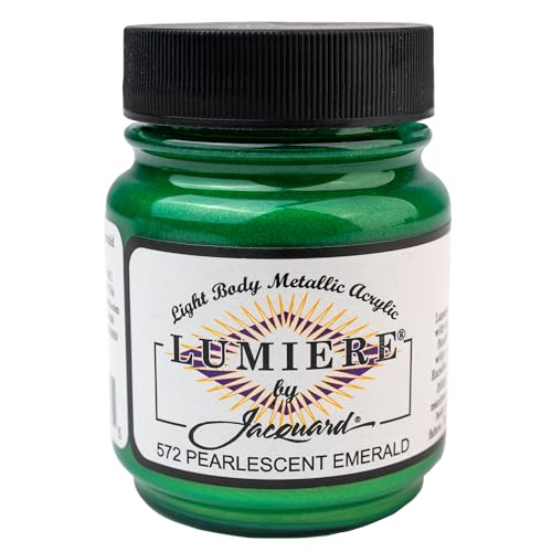 Jacquard Lumiere 2.25oz Fabric Paint Pearlescent Emerald - Metallic Paint for Fabric Leather Canvas Paper and Wood - Light-bodied Metallic Acrylic Paint - Lightfast & Vibrant Metallic Acrylic Paints - Image 1