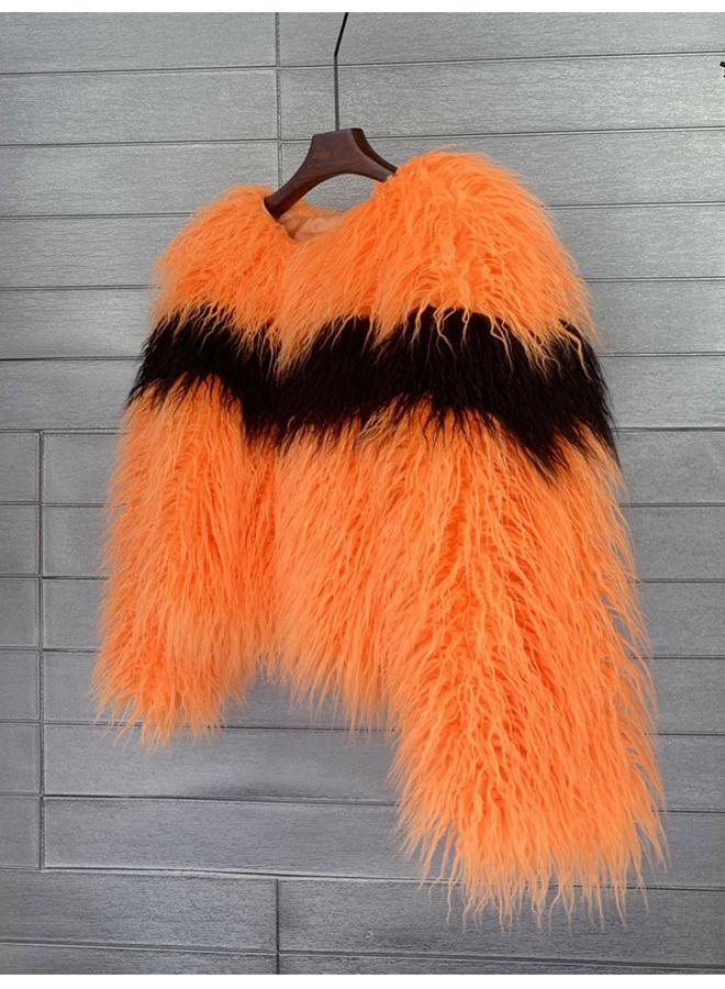 Loquat Women's Imitation Fur Personality Cardigan Short Coat Orange  - Image 1
