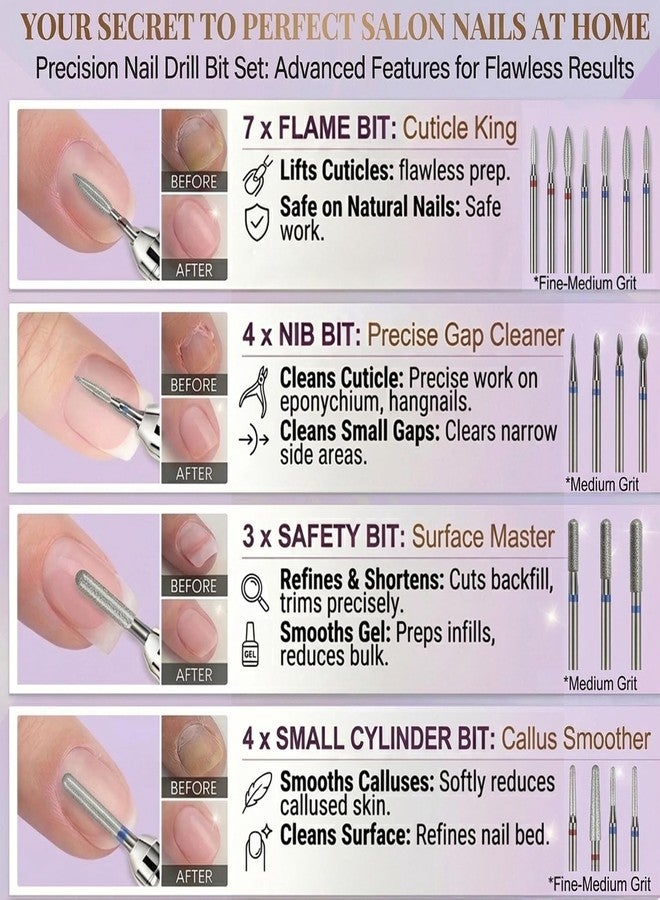 Rolokit 30PCS Nail Drill Bits Set with Holder Case, Professional 3/32 Inch Diamond Cuticle Nail Bits Kit for Nail Drill Machine, Manicure Pedicure Remover Tools Efile Tip for Acrylic Gel Nails, Salon Home - Image 2