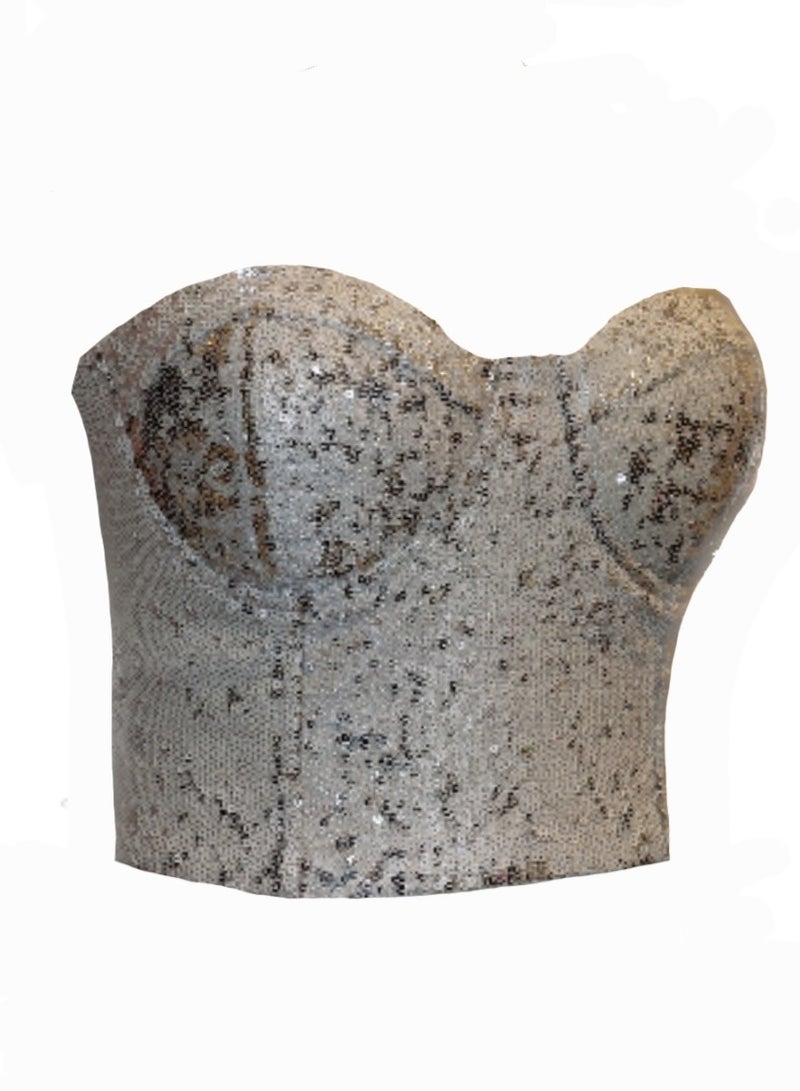 Women sequin crop top bustier corsage party - Image 1