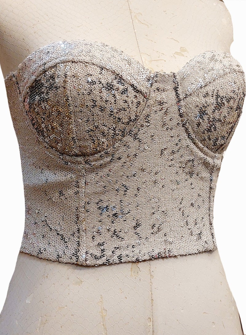 Women sequin crop top bustier corsage party - Image 2