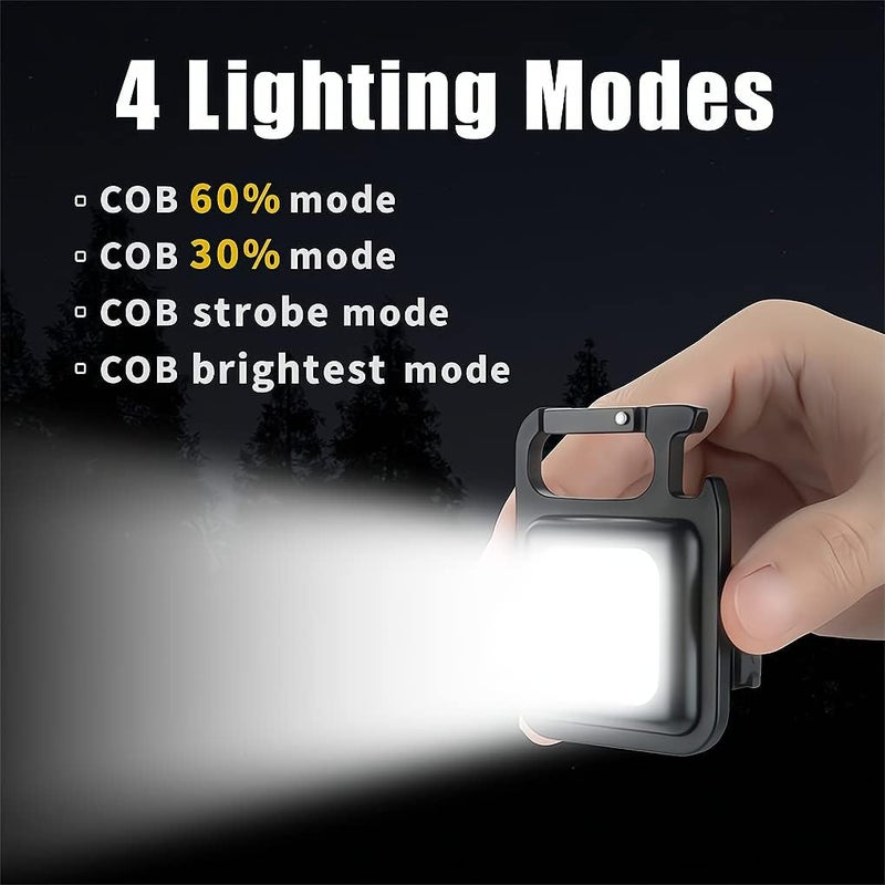 Small LED Flashlight, Rechargeable Keychain Mini Flashlight, 4 Light Modes Portable Pocket Light with Folding Bracket Bottle Opener and Magnet Base for Fishing Walking Camping Outdoor Indoor - Image 3