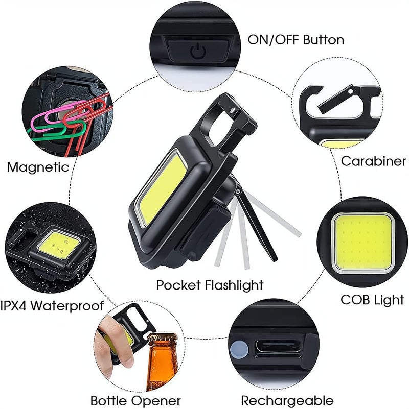 Small LED Flashlight, Rechargeable Keychain Mini Flashlight, 4 Light Modes Portable Pocket Light with Folding Bracket Bottle Opener and Magnet Base for Fishing Walking Camping Outdoor Indoor - Image 2