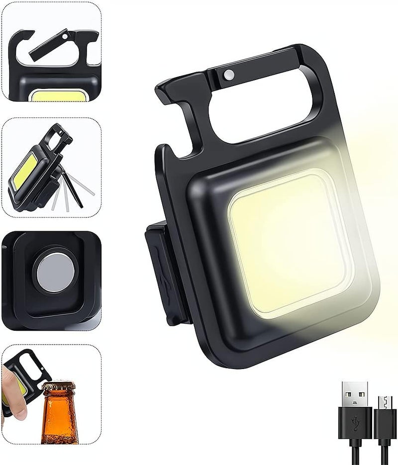 Small LED Flashlight, Rechargeable Keychain Mini Flashlight, 4 Light Modes Portable Pocket Light with Folding Bracket Bottle Opener and Magnet Base for Fishing Walking Camping Outdoor Indoor - Image 1