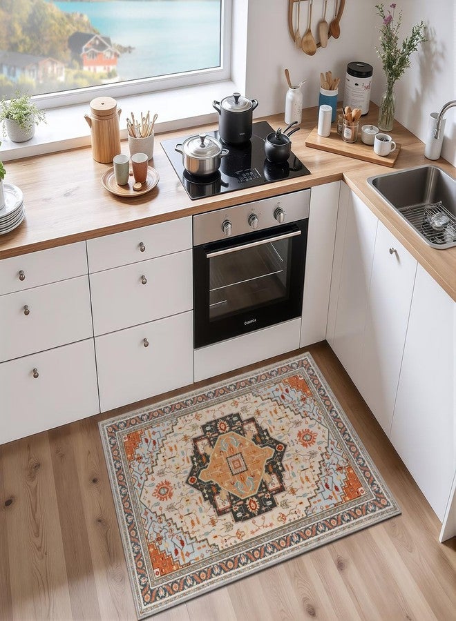 Macgace 2x3 Orange Beige Small Area Rug for Entryway, Soft Washable Rugs with Non-Slip Backing for Bedroom Kitchen, Vintage Throw Carpet Laundry Entry Front Door Decor - Image 3