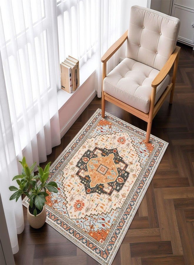 Macgace 2x3 Orange Beige Small Area Rug for Entryway, Soft Washable Rugs with Non-Slip Backing for Bedroom Kitchen, Vintage Throw Carpet Laundry Entry Front Door Decor - Image 2