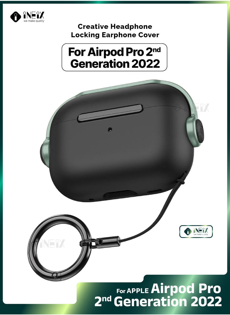 INEIX - Music Buckle Protective Headset Case For Apple AirPod Pro 2-2022-Black/Green - Image 1