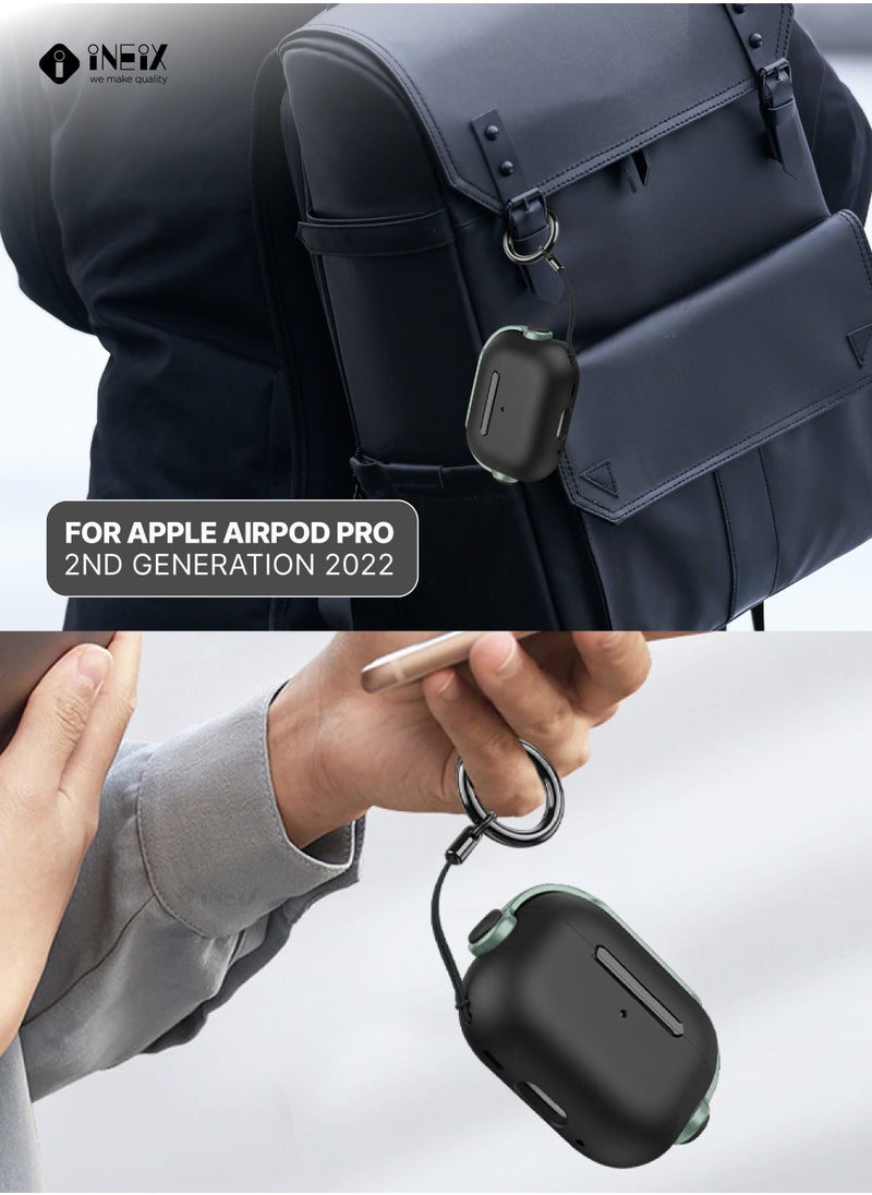INEIX - Music Buckle Protective Headset Case For Apple AirPod Pro 2-2022-Black/Green - Image 1