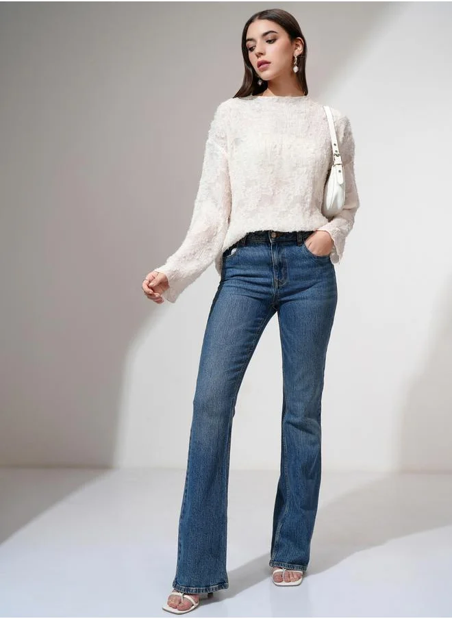 طوكيو توكيز Regular Fit Textured Round Neck Top